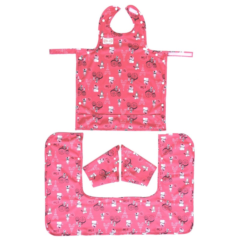 BIB-ON Plus, Full-Coverage Bib and Apron Combination for Infant, Baby, Toddler Ages 0-4. (French Mice) - Image 1